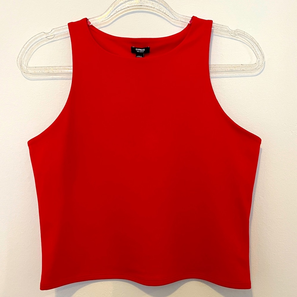 NWT Express Body Contour High Compression High Neck Cropped Tank | Size L - Red
